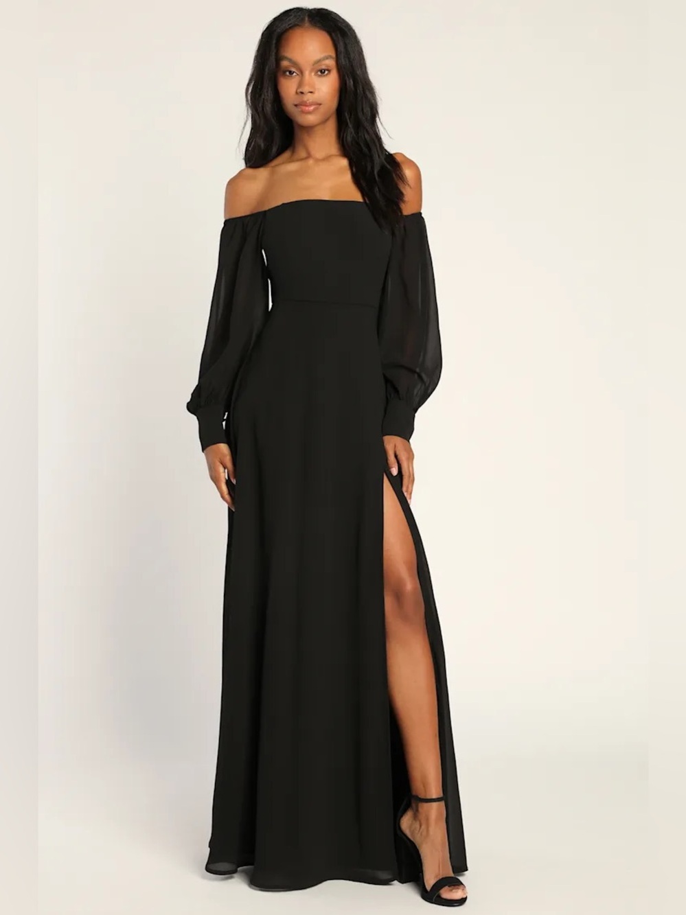 Lulus Feel the Romance Black Off-the-Shoulder Maxi Dress Size M NWT Evening Gown